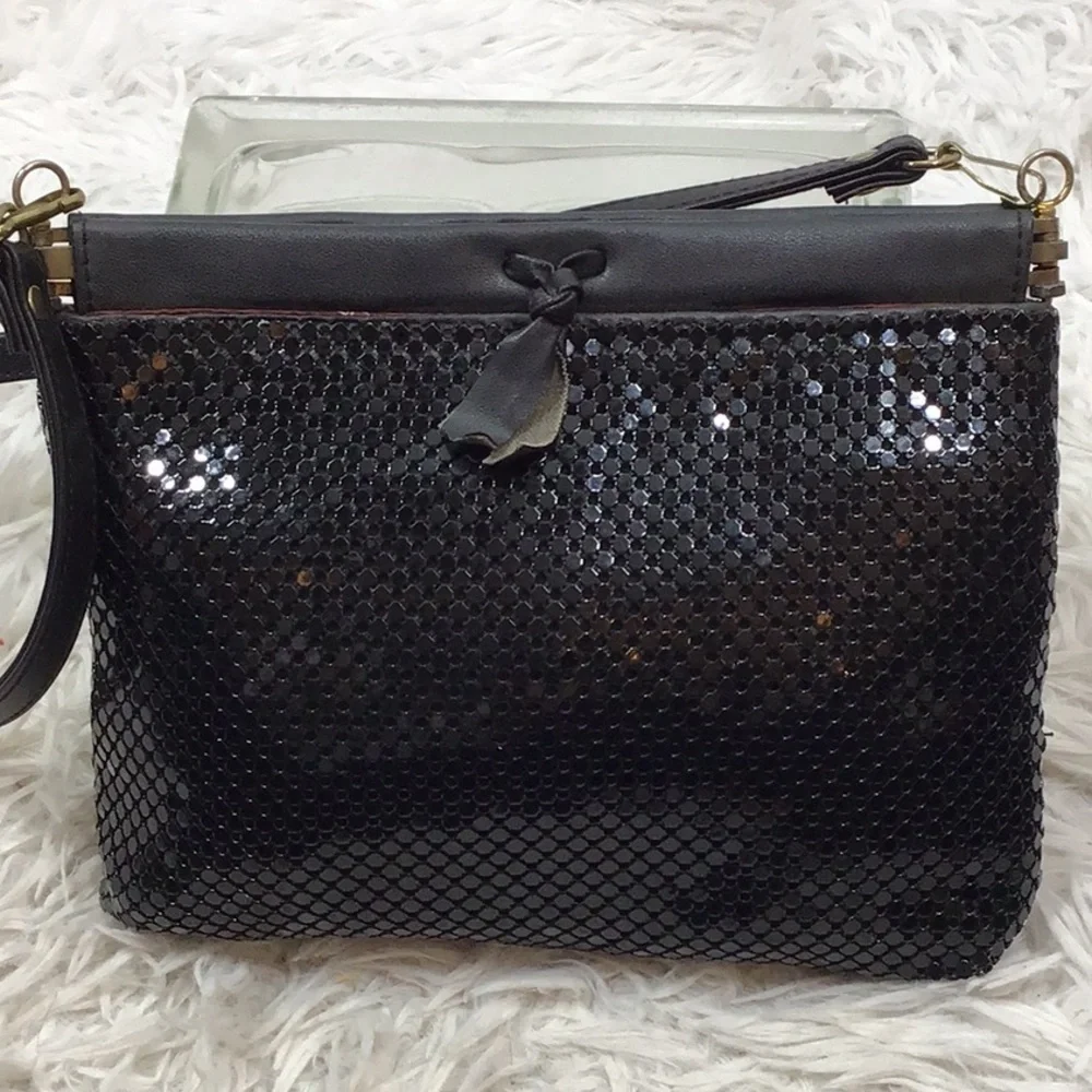 Vintage Whiting & Davis black mesh leather crossbody evening bag